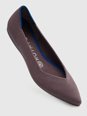 Rothy's Brown Pointed Knit Slip-On Flats with Blue Trim